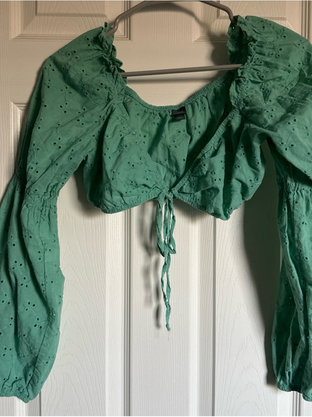 Target Green Eyelet Tie-Front Long Sleeve Top